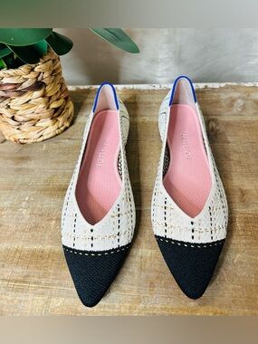 ROTHY’S women’s white, gold, and black tweed pointed toe flats size 7, NWOT